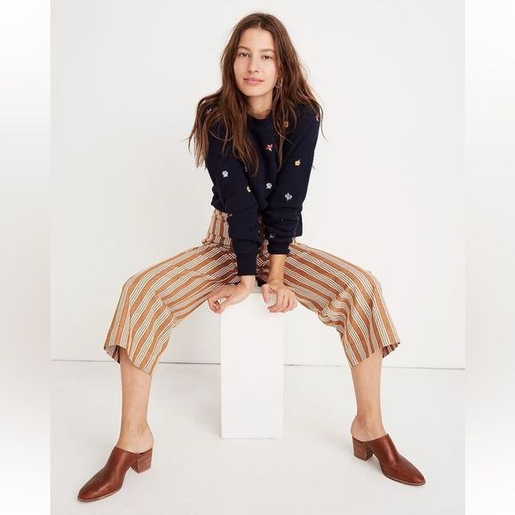 Madewell Emmett Striped Wide Leg Cropped Pants Size 23 - Picture 2 of 14